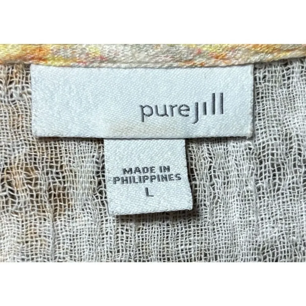 Pure Jill J Jill Top Size Large Linen Blend Orange Artsy Resortwear Lagenlook - Picture 6 of 10